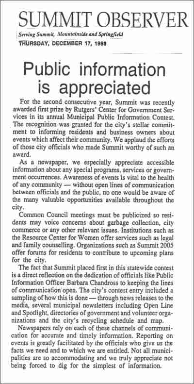 [Summit Observer Editorial, December 1998]