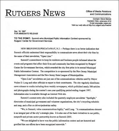 [Rutgers Announcement, November 1997]